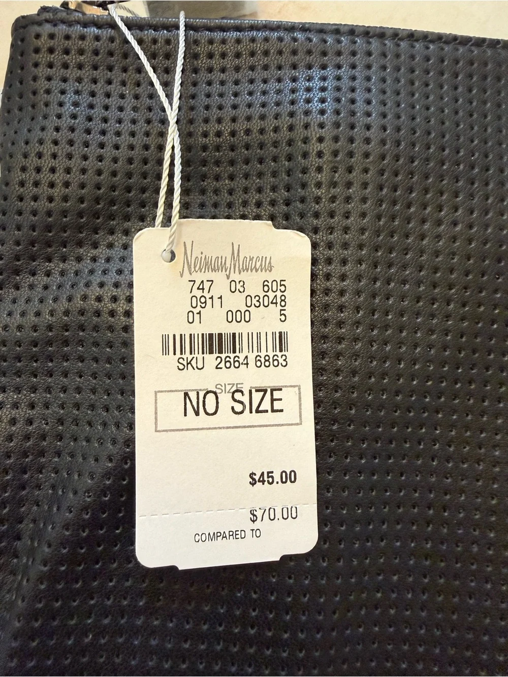 Neiman Marcus Designer Black Perforated Leather Zip Clutch